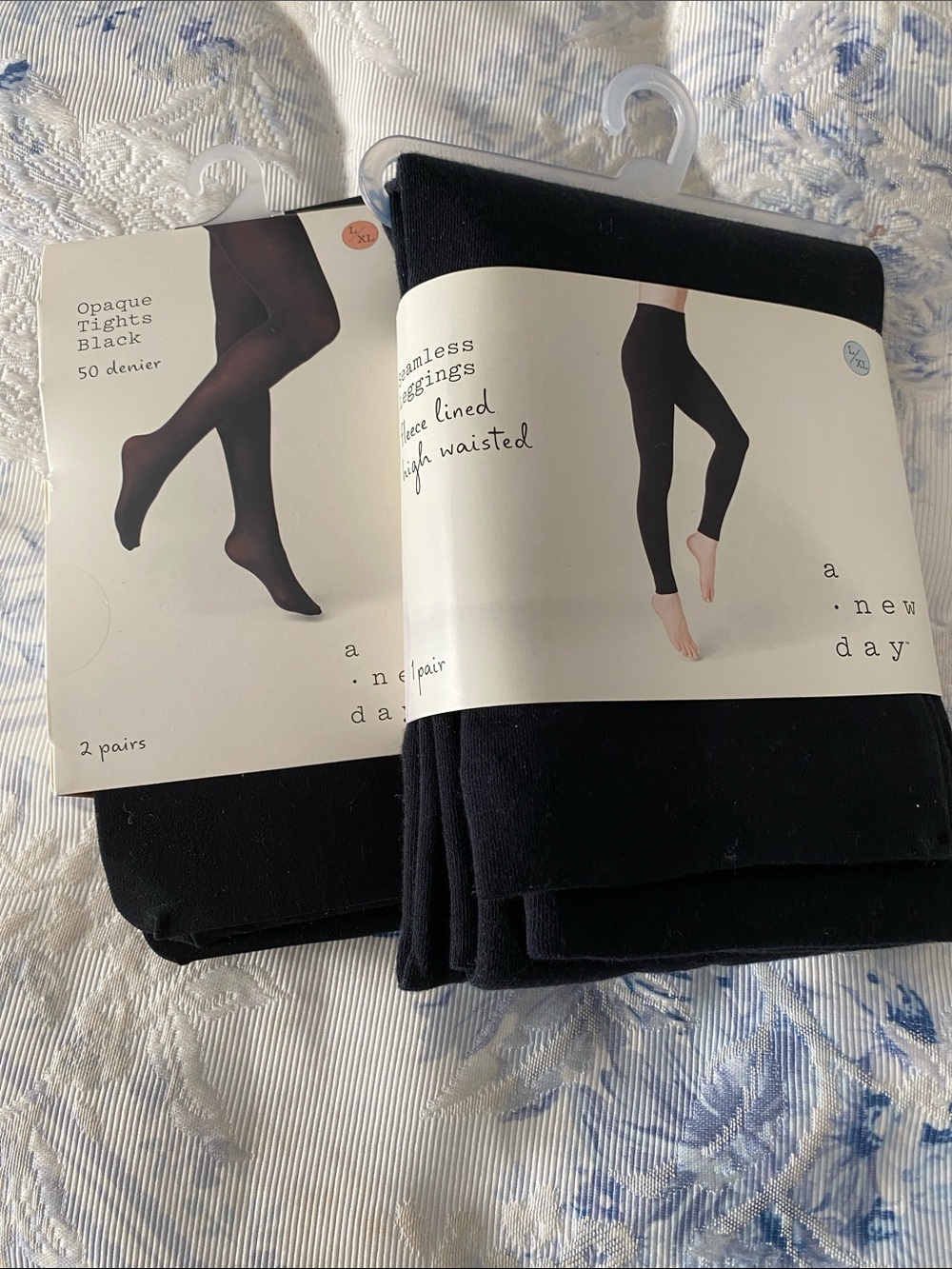 a new day Black Opaque 2 packTights & 1 Fleece-Lined Leggings